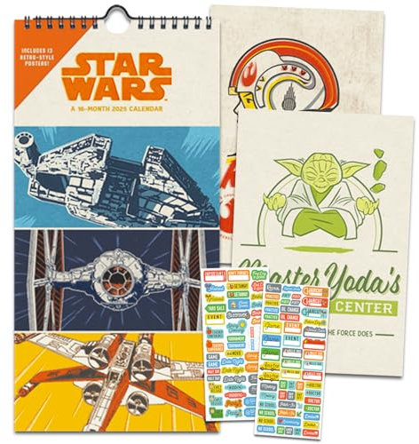 Star Wars Saga Kalender 2025 - Deluxe 2025 Star Wars Mini Poster Kalender Kalender Bundle mit über 100 Kalendererinnerungsaufklebern (Millenium Falke Geschenke, Bürobedarf)
