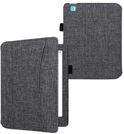 kwmobile Flip-Cover Compatibile con Kobo Aura H2O Edition 2 - Full-Case Anti-graffio con Porta-Carte Fascia Prensile - Tessuto Blu Scuro