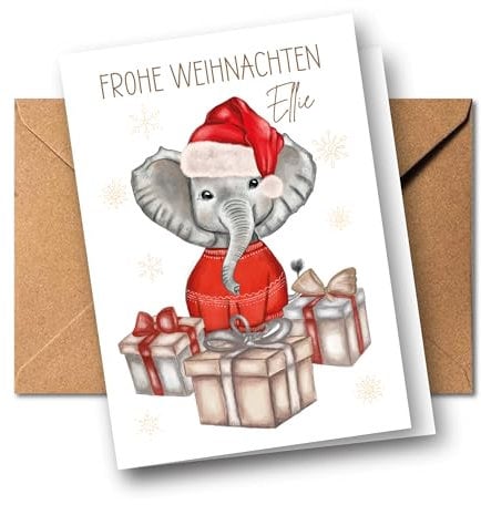 Weihnachtsgrußkarte für Babys und Kinder | Weihnachtskarte für Baby Enkel Patenkind | weihnachtliche Grußkarte mit weihnachtlichen Tiermotiven | besondere Weihnachtsgrüße | A6 (Elefant)