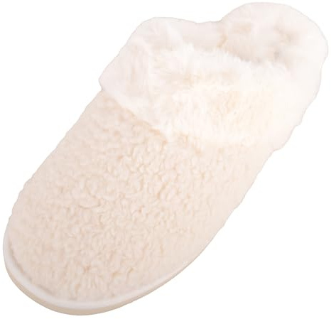 ABSOLUTE FOOTWEAR Womens Easy Slip On Open Back Faux Fur Winter Mule Slippers
