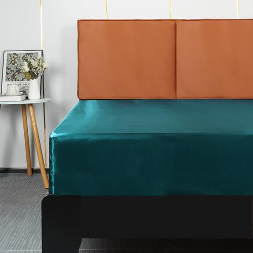 Lirex Satin Spannbettlaken 180x200cm, Seide Spannbetttuch Luxuriös und Seidig Glatt Weiche Microfaser Bettlaken für bis 35cm Matraze, Pfau Blau