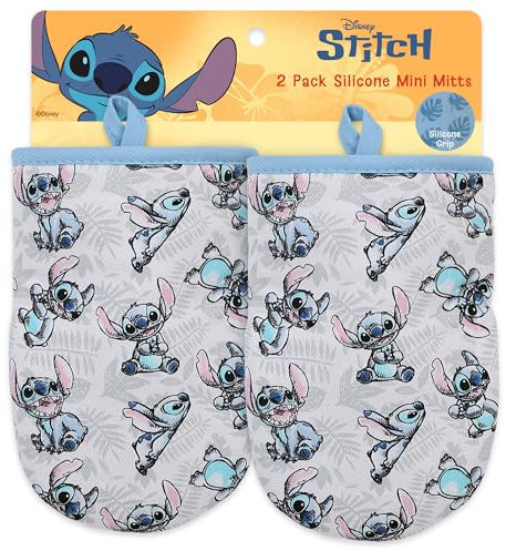 Disney Oven Mitts - 5.5” x 7.5” Heat-Resistant Mini Oven Mitts with Non-Slip Printed Silicone Disney Silhouettes - Mickey & Minnie, Stitch, Winnie The Pooh