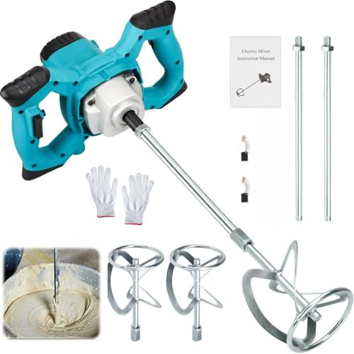Agitador de mortero de cemento con engranaje metálico de 6 velocidades y compatibilidad con batería, sin escobillas para cemento, hormigón y pintura (máx. 680 rpm, diámetro de 120 mm)