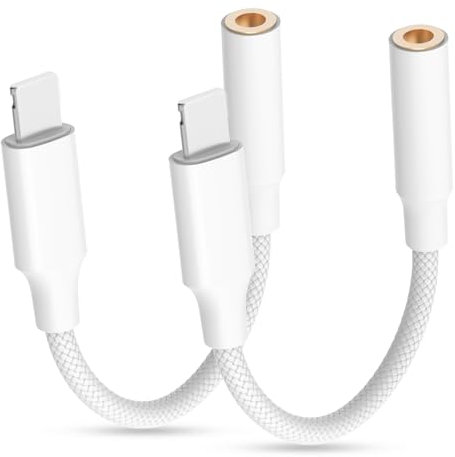 Vecbmn Adaptateur Jack iPhone, 2 Pièces Adaptateur Lightning Jack, Lightning to 3,5 mm Aux Audio Câble, Headphone Adaptor pour iPhone 14,13,12,11,SE,XR,XS,8,7