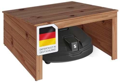 STEELSØN Mähroboter Garage Merope, Garage für Rasenmäher aus Holz mit abnehmbaren Pultdach, Mähroboter Haus Braun lackiert, Überdachung, Unterstand 31/42 x 77 x 77 cm HxTxB
