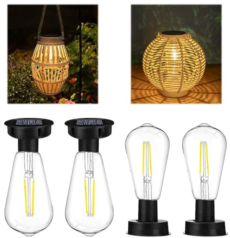 NAVESO 4 Stück Solar GlüHbirne DraußEn, 7 Cm Solarleuchten Ersatzteile, Glühbirne SolarOutdoor, Solarglühbirne Outdoor, Solar Birnen für AußEn für Solarlampen Gartenleuchten Diy Deko