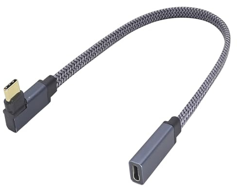 zdyCGTime Flat Braided Right Angle USB C 3.1 Cable 90 Degree Type C 3.1 USB Male to Female Short Cable for USB C Hub,MacBook Pro,SSD Hard Drive,Galaxy S24,Type C Laptops(Right/M/F-0.3M)