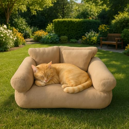 Roxlin Katzenbett kleines Hundesofa Flauschig und waschbar Katzensofa Hundebett für Katzen, weich Katzenbett katzencouch mit Rutschfester Unterseite (Camel, L)