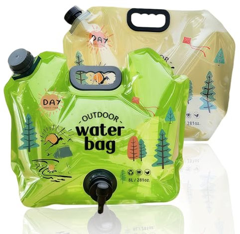 HRCOYES 2 Pack Water Container, Collapsible Camping Water Container Bag With Tap, Water Storage Carrier with Spigot for Hiking Climbing Fishing Travel Picnic BBQ