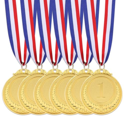 ktxaby 6 Stück 5 cm Metall Medaillen Erste Platz Gewinner Medaillen Gold für Kinder Sport Wettbewerbe Party Auszeichnungen mit Band
