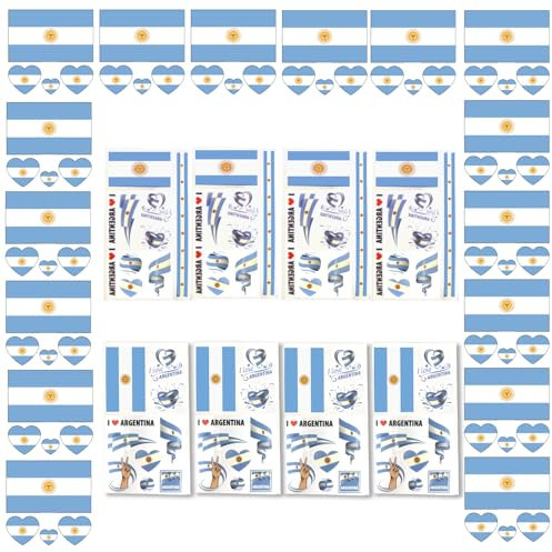 AhfuLife 24 Feuilles Tatouage Drapeau Argentine, Drapeau Argentine Tatouages Temporaire Imperméable Pour Coupe du Monde Fans de Fête Nationale Decoration