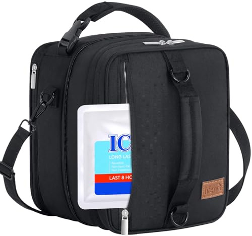 Lifewit Erweiterbare Lunchtasche, Tragbare Kühltasche Klein mit Schultergurten und 2 Ice Pack, Isolierte Lunch Bag für Frauen und Männer, Cooler Bag für Arbeit, Schule, 12L, Schwarz