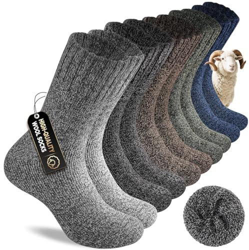 SockWaddles Men's Wool Thermal Socks, 5 Pairs, Cushioned for Winter | 35% wool blend with full terry cushioning; warm, breathable and moisture-wicking for cold-weather walking, hiking and work.