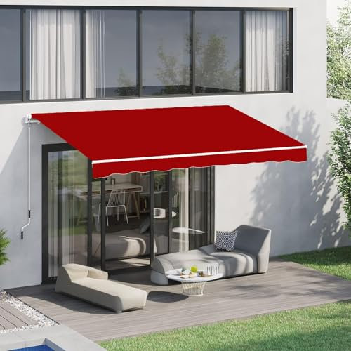 Handkurbel Gelenkarmmarkise - 4x3m Wasserdicht UV-beständig Winddicht Balkon Schatten mit Wandhalterung für Terrasse Garten Geschäft (Rot) - Einfache Montage