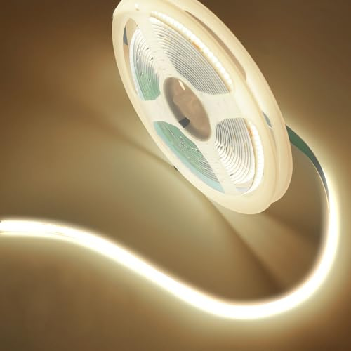 TK99SW 5M COB LED Streifen, 24V LED Streifen Natürliches Licht 4000K, mit RF Fernbedienung und Netzteil, 8mm Breite 320LEDs/M, Flexibel IP20 Licht Band Leiste DIY, für Heim Dekoration, Küche, Spiegel
