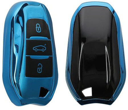 kwmobile Schlüsselhülle für Peugeot Citroen 3-Tasten Smartkey Autoschlüssel (nur Keyless Go) Hülle - Autoschlüssel Schlüssel Hülle aus TPU Silikon - Schlüsselschutz Gehäuse in Hochglanz Blau