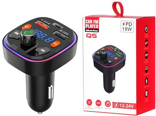 Bluetooth FM Transmitter, USB C PD 20W&QC 3.0 Schnellladefunktion fürs Auto | Bluetooth MP3 Player, kabelloser Radioadapter, FM Transmitter Kit mit Ladegerät, Freisprechfunktion und MP3 Wiedergabe