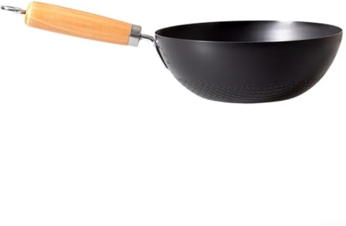 Wok pequeño de estilo japonés de 20 cm sin revestimiento con construcción de hierro forjado para cocinar por una sola persona en inducción y otros tipos de estufas con interior natural sin