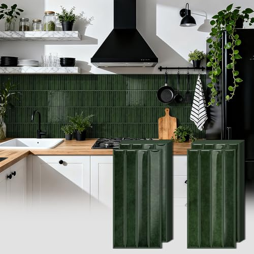 Lot de 10 autocollants 3D pour carrelage mural de cuisine - Motif métro - Pour mur de cuisine et salle de bain - 24,6 × 12 cm - Vert