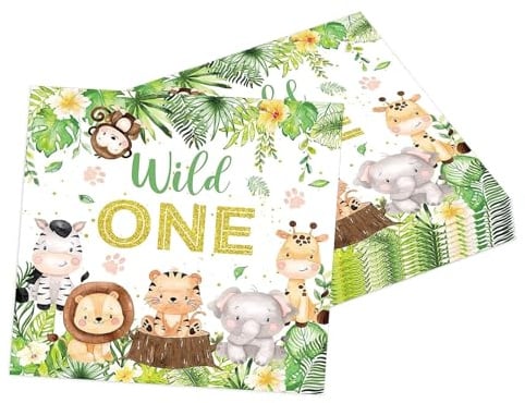 Wild One Geburtstag Servietten, 1 Geburtstag Junge Deko, 20 Stück, 33x33 cm, Dschungel Safari Tiere Design, 1. Geburtstag Junge Mädchen, Deko Papierservietten für Kindergeburtstag Party