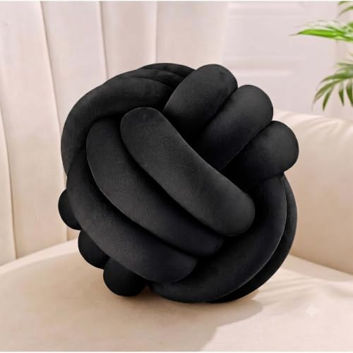 Relaxdays cojín Anudado Negro para sofá, Estilo escandinavo, Ø 25 cm