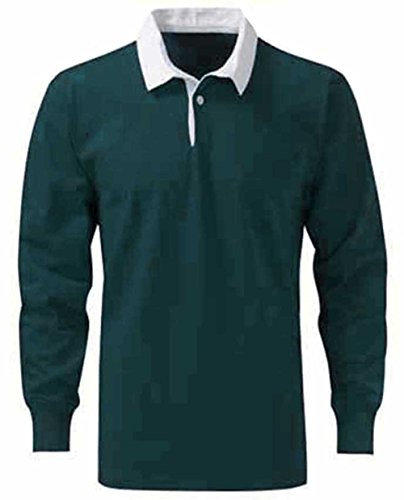 Herren Premium Rugby-Shirts, Baumwolle, Größen XS bis 3 XL – Arbeit Sport Freizeit Gr. Large, BOTTLE GREEN / WHITE COLLAR