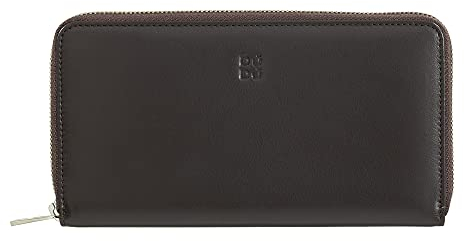 DUDU Große Bunte Damenbrieftasche RFID in echtem Leder mit Rundum - Reißverschluss Dunkelbraun