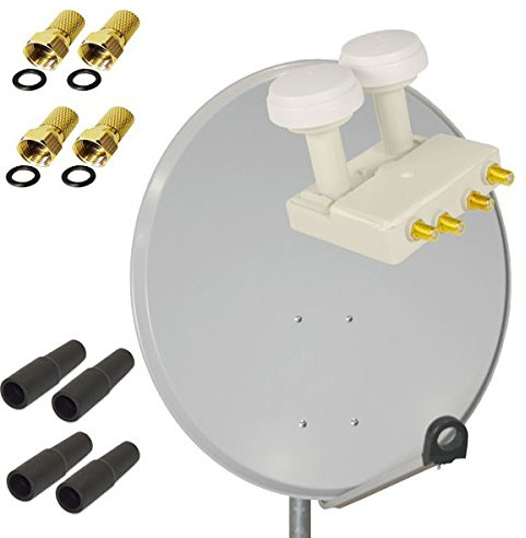 PremiumX Satelliten-Komplettanlage 80cm SAT-Schüssel Aluminium | Hellgrau Quad LNB Monoblock Astra Hotbird, 2 SAT 4 Teilnehmer