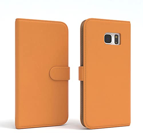 EAZY CASE Tasche kompatibel mit Samsung Galaxy S7 Schutzhülle mit Standfunktion Klaphülle Bookstyle, Handytasche Handyhülle mit Magnetverschluss und Kartenfach, Kunstleder, Orange