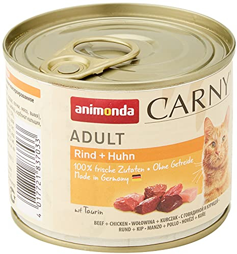 Carny Katzen Nassfutter Rind + Huhn (6 x 200g), Katzen Nassfutter von animonda ohne Getreide und Zucker, mit frischen fleischlichen Zutaten
