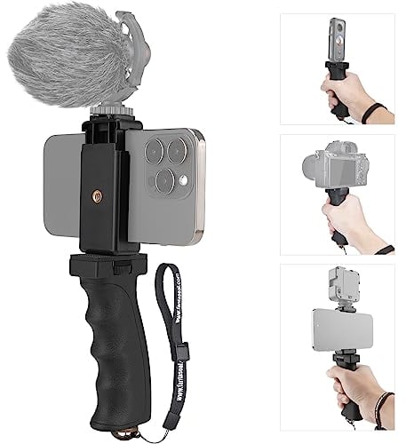 Universaler Ergonomischer Anti-Fall Handy Smartphone Handgriff Stabilisator Halterung Rig Tragbarer Selfie Stick Stativ Handheld Vlogging Einbeinstativ für 60-85 mm breites iPhone Samsung Android