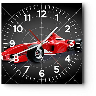 Modern Wanduhr Formel F1 Auto Geschwindigkeit 30x30cm Quadrat Klein Wand Uhr Glas Analog Zimmeruhren Küche Büro Wohnzimmer Glasuhr Wall Clock Dekoration Design Wanddekoration Küchenuhr C4AC30x30-2255