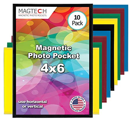 Magtech Magnetic Photo Pocket Picture Frame, Color Pops, Holds 4x6 Inch Photos, 10 Pack Assorted Colors (94610)