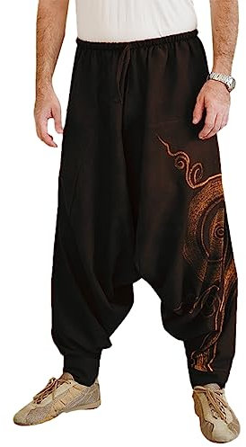 Taigood Men Harem Pants Comfortable Elastic Waist Pants Fashion Solid Color Casual Yoga Hippies Pants Black Size 2XL