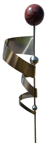 Jürgen Bocker Garten-Ambiente Gartenstecker Skulptur Kari 120 cm aus Edelstahl matt gebürstet mit obere Kugel Edelstahl Lackierung Granit rot