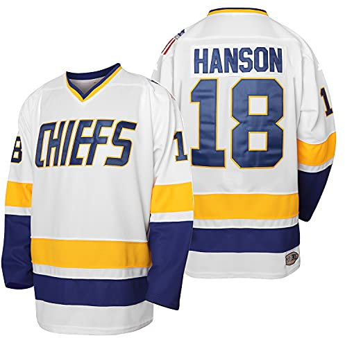 Herren Hanson Brother 16 Jack 17 Steve 18 Jeff Charlestown Chiefs Stitched Movie Hockey Trikots - Weiß - XX-Large