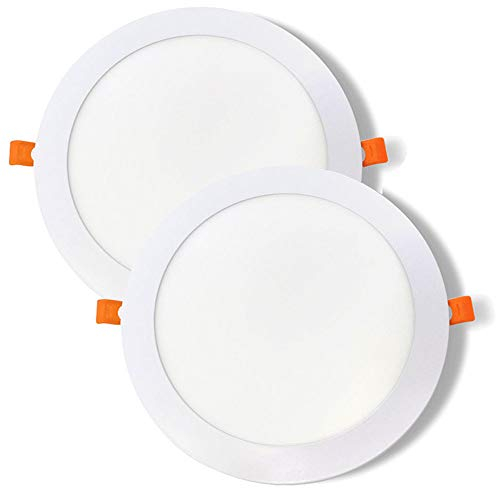 FactorLED ¡OFERTA! Pack x2 Placa LED Circular 20w Slim 2000 Lm, Downlight Panel Redondo, Placa Blanca Empotrable, LED Extraplano, Iluminación de interior, Corte de Techo Φ205mm (Luz Cálida (3000K))
