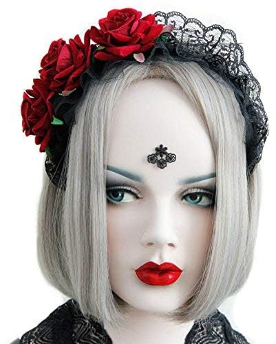 Flower Crown Stirnband Rose Kopfschmuck für Mädchen Damen Blumen Kopfschmuck Festival Maid Gothic Haarband Black Lace Hair Hoop für Halloween Kostüm Accessoire Cosplay Festival Vintage Fancy Decor