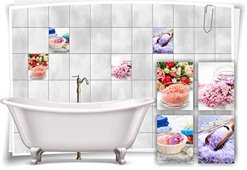 Medianlux Fliesen-Aufkleber SPA Wellness Bade-Salz Orchidee Hortensien Violett Rosa Bad WC Deko Digitaldruck Sticker, 20x25cm fp5p324h-99299