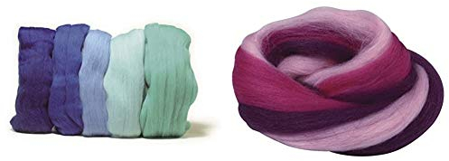 Rayher Hobby 5365100 Filzwolle, Merinowolle, Kammzug & 5366300 Merino-Kammzug Multicolor, Pink/Lila-Töne, 50 g im Band, fein, 21 mic, Filzwolle, Merinowolle, Kammzug, 100% Schafschurwolle zum Filzen