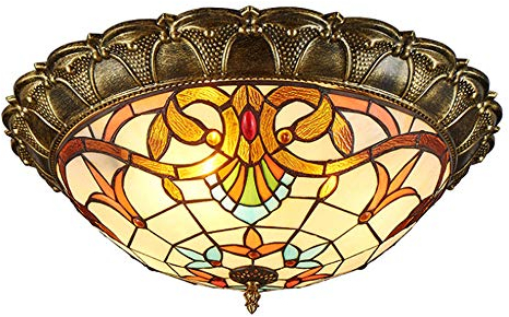 Tiffany Stil Deckenleuchte LED 36W 3000K Warmlicht Retro Decken-Lampe Bronze Metall und Glasmalerei Deckenbeleuchtung Wohnzimmer Schlafzimmer Esszimmer Esstisch Balkon,φ52CM
