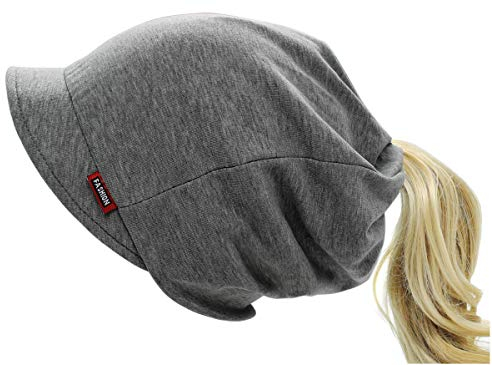dy_mode Damen Schirmmütze Beanie Mütze Mit Schirm Zopfloch Gefüttert & Modelle Ohne Futter - BM203 (BM203-Dunkelgrau)