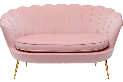 Kare Design Water Lily Sofa, Rosa, 2-Sitzer, Kleine Couch, Blütenform, Samtoptik, Lockeres Sitzkissen mit abnehmbarem Bezug, Goldfarbene Metallbeine, 76x132x75 cm (H/B/T)
