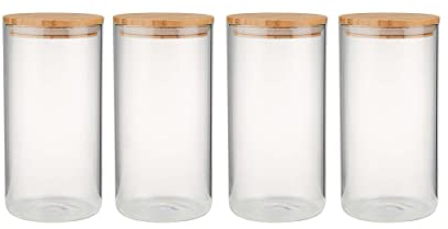 BUTLERS 4x Vorratsgläser mit Deckel 1750ml runder luftdichter Glasbehälter Set -WOODLOCK- Vorratsdosen aus Borosilikatglas zur Aufbewahrung von Gewürzen, Pasta, Kaffee, Tee, Müsli