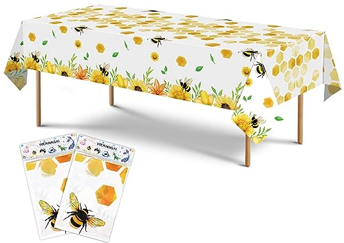 WERNNSAI Bienen Party Tischdecke - 2 Stücke 137 x 274cm Bienen Geburtstags Partyzubehör für Kinder Mädchen Baby Dusche Bienen Thema Party Dekoration Große Bedruckte Tischdecke