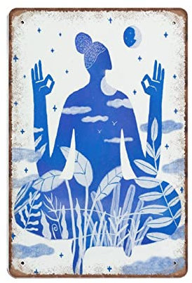 DAIERCY Funny Vintage Sign Yoga - Peace And Love Meditation Art Zen Decor Self Care Metal Tin Signs for Kitchen Garden Garage Bathroom Wall Decor 140X200 mm