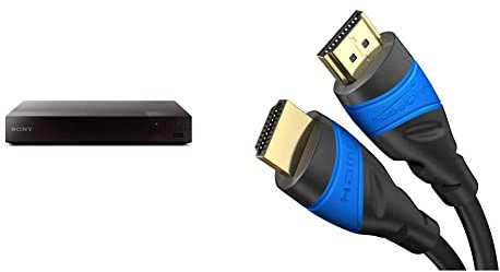 Sony BDP-S3700 Smart Blu-Ray and DVD Player with Wi-Fi and Built-In Apps (2016 Model) - Black & KabelDirekt 4K HDMI Cable with Full Metal Connectors - 2m - supports all available features, black
