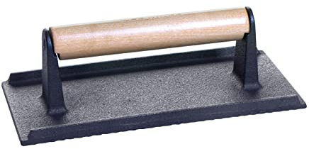 Gusseisenkuss® Fleisch- und Burgerpresse aus Gusseisen mit Holzgriff 21x11 cm