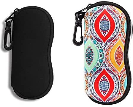 Hion 2er-Pack Brillenetui Sonnenbrillen weicher Beutel mit Gürtelclip Ultraleichtes Neopren-Reißverschluss-Brillenetui Bedruckte Sonnenbrillentasche für stilvolles tragbares Reise-Brillenetui