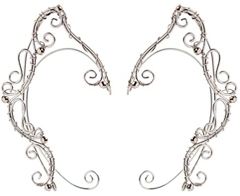 USHOBE 1 Paar Elf Ohrmanschetten für Frauen Handgefertigtes Clip- auf Elfenmanschette Wrap Ohrringe Perlenperlen Flügel Ohrring Non Piercing Ohrclip für Fairy Halloween Kostüm Cosplay